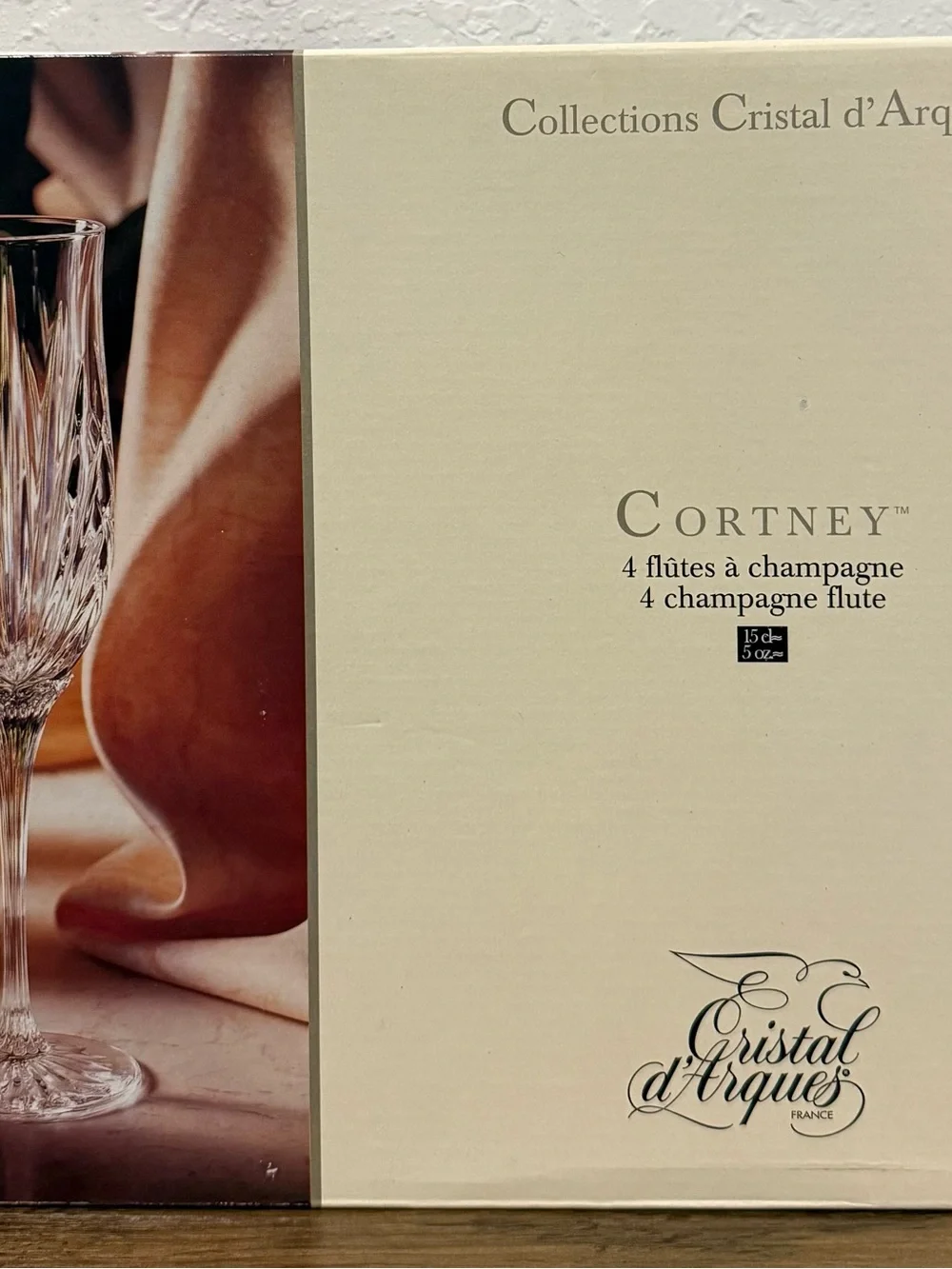 Cristal d’Arques Cortney 4-Flute Champagne Set 24% Lead Crystal Glasses France